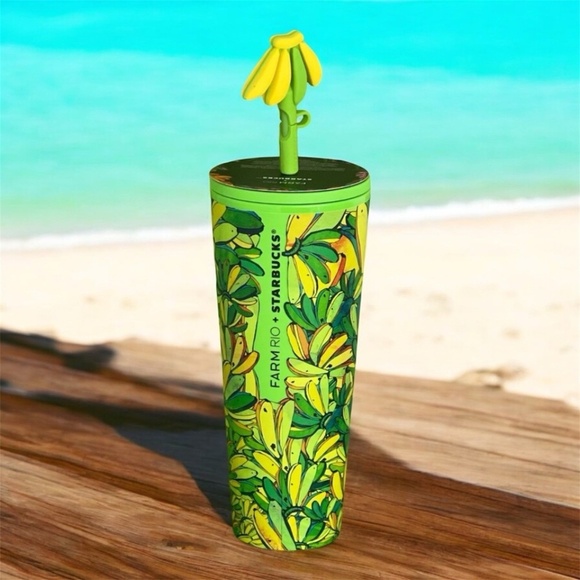 Starbucks Farm Rio Banana Leaf Tumbler 24oz Limited Edition with Straw Topper - Picture 10 of 11